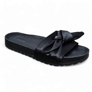 Torrid Black Satin Bow Pool Slides Slip On Flat Sandals